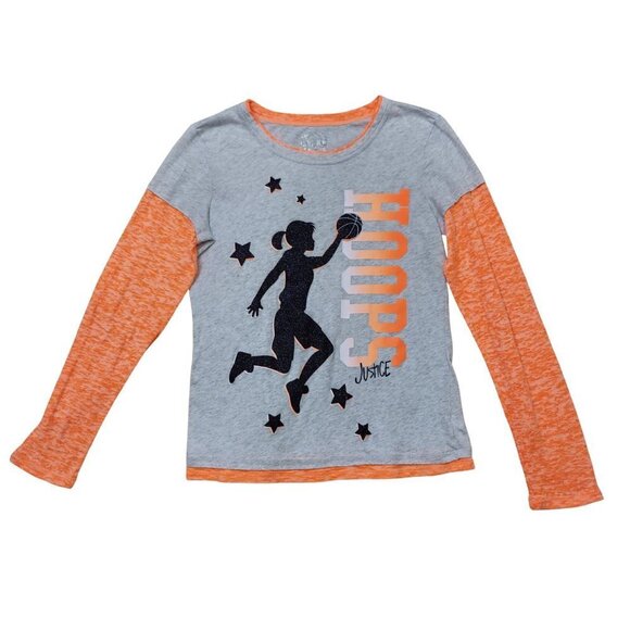 Justice Other - Justice Layered T-Shirt Basketball Hoops Orange Black Silver Girl Size 18